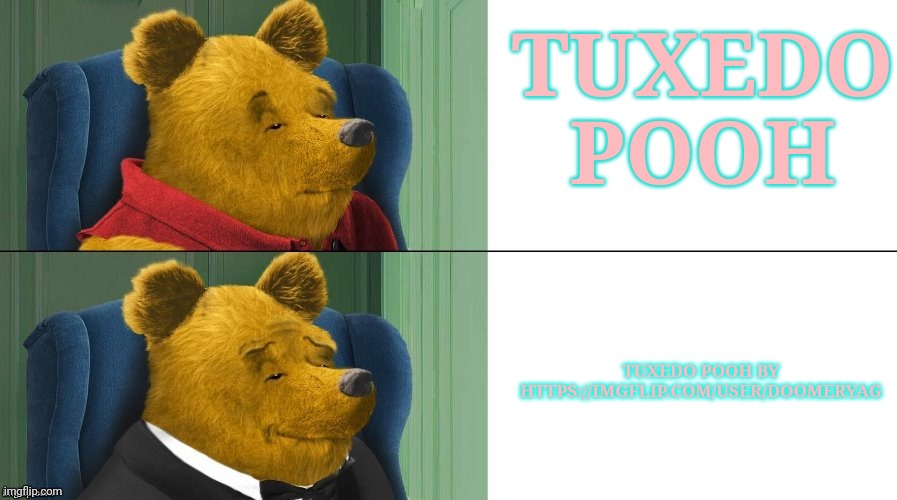 doomeryag tux pooh | TUXEDO POOH; TUXEDO POOH BY HTTPS://IMGFLIP.COM/USER/DOOMERYAG | image tagged in tuxedo whinnie the pooh real | made w/ Imgflip meme maker