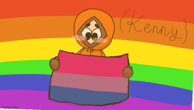 have some art also HAPPY PRIDE MONTH | image tagged in kenny,south park,holding,bisexual flag | made w/ Imgflip meme maker