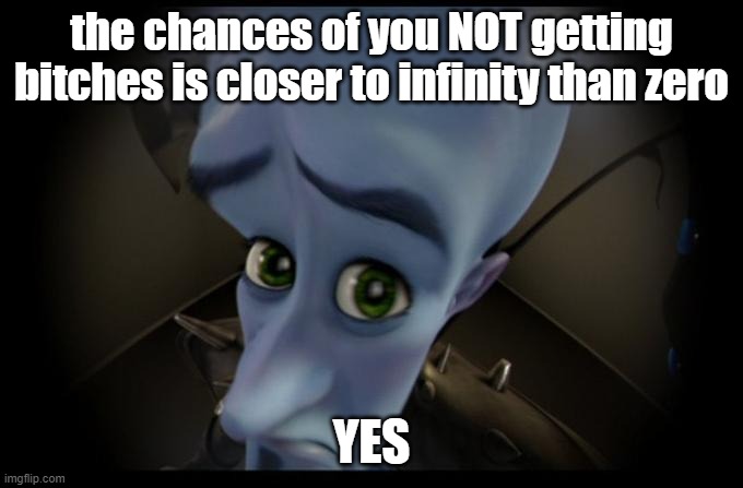 a | the chances of you NOT getting bitches is closer to infinity than zero; YES | image tagged in no b es | made w/ Imgflip meme maker