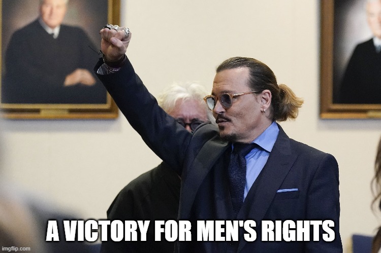 Johnny Depp | A VICTORY FOR MEN'S RIGHTS | image tagged in memes,johnny depp,amber heard | made w/ Imgflip meme maker