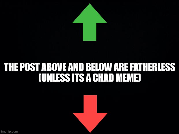 Black background | THE POST ABOVE AND BELOW ARE FATHERLESS
(UNLESS ITS A CHAD MEME) | image tagged in black background | made w/ Imgflip meme maker