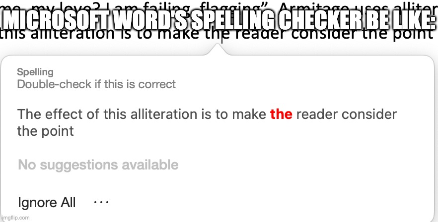 "The" is not a word... | MICROSOFT WORD'S SPELLING CHECKER BE LIKE: | image tagged in spelling,spelling error,grammarly,microsoft word,lmao | made w/ Imgflip meme maker