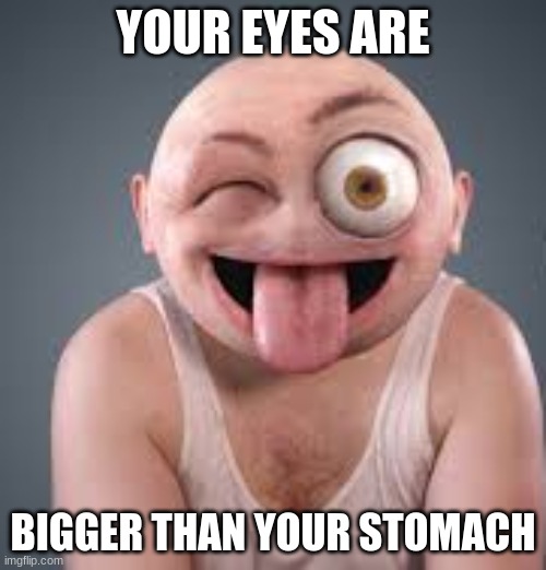 so true!!! | YOUR EYES ARE; BIGGER THAN YOUR STOMACH | image tagged in funny memes,funny | made w/ Imgflip meme maker