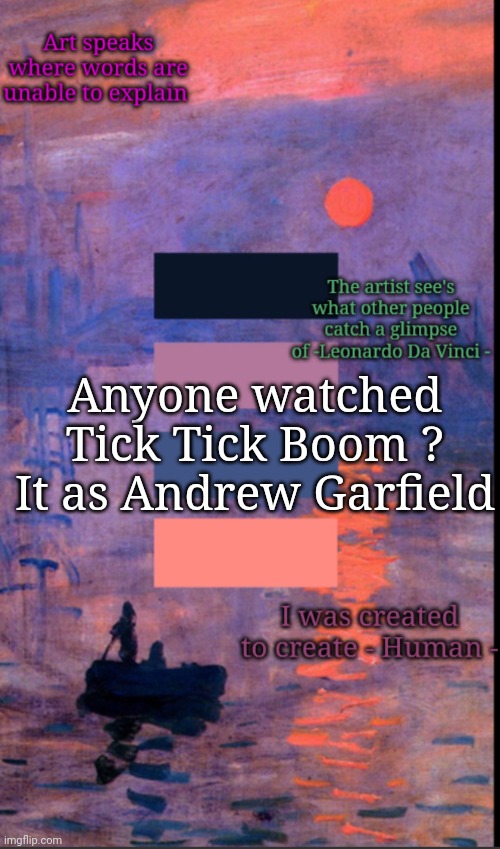 The best Spider man | Anyone watched
Tick Tick Boom ?

It as Andrew Garfield | image tagged in art | made w/ Imgflip meme maker