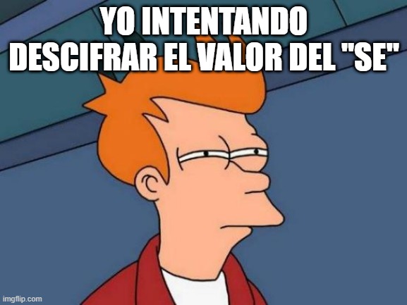 Futurama Fry | YO INTENTANDO DESCIFRAR EL VALOR DEL "SE" | image tagged in memes,futurama fry | made w/ Imgflip meme maker