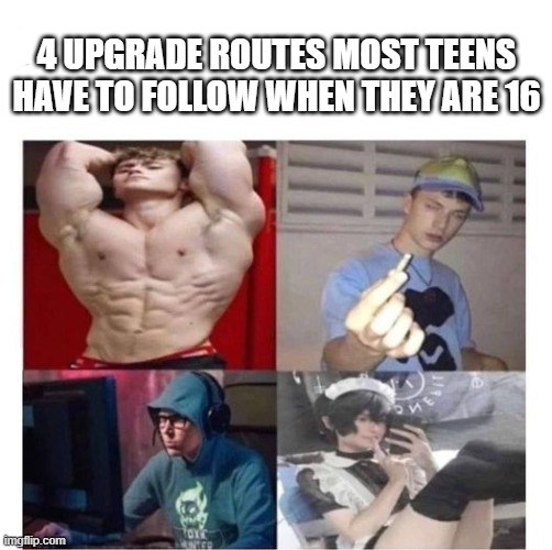 4 UPGRADE ROUTES MOST TEENS HAVE TO FOLLOW WHEN THEY ARE 16 | image tagged in upgrade | made w/ Imgflip meme maker