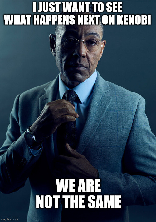 Gus Fring we are not the same | I JUST WANT TO SEE WHAT HAPPENS NEXT ON KENOBI WE ARE NOT THE SAME | image tagged in gus fring we are not the same | made w/ Imgflip meme maker
