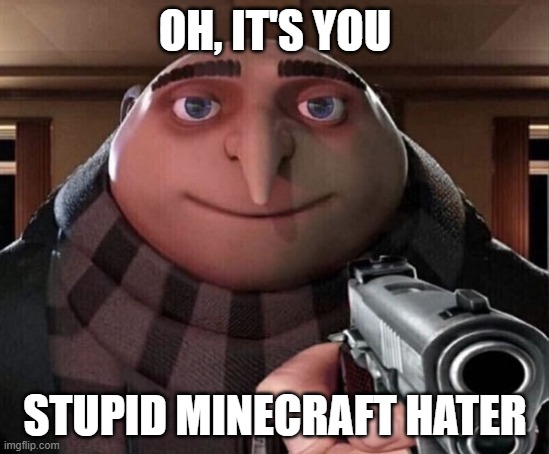 Gru Gun | OH, IT'S YOU STUPID MINECRAFT HATER | image tagged in gru gun | made w/ Imgflip meme maker