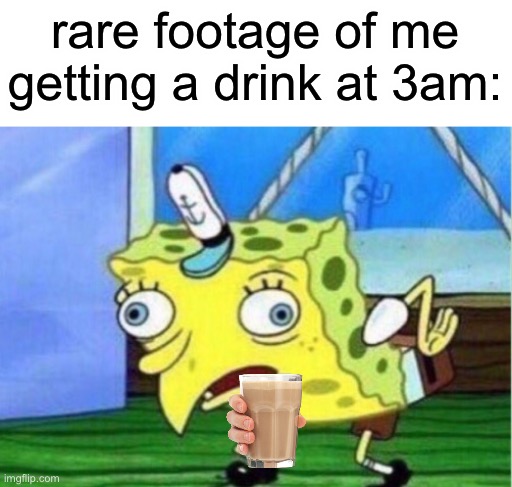 Mocking Spongebob Meme | rare footage of me getting a drink at 3am: | image tagged in memes,mocking spongebob,3am | made w/ Imgflip meme maker