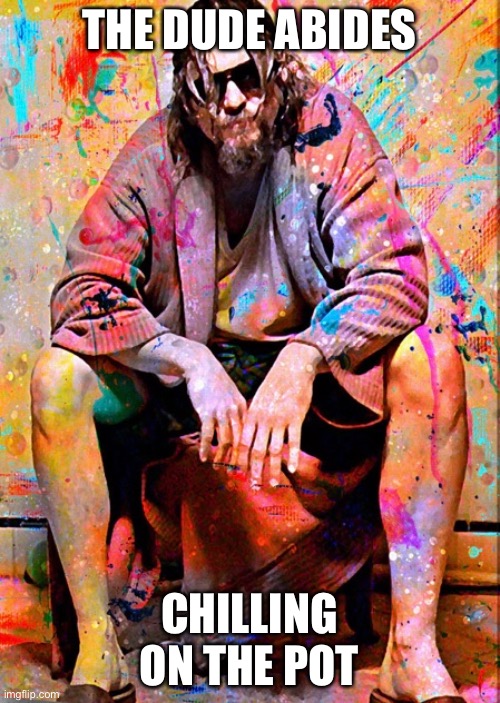 The Dude Abides |  THE DUDE ABIDES; CHILLING ON THE POT | image tagged in funny,no more toilet paper,toilet humor | made w/ Imgflip meme maker