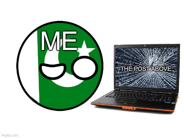 ME; THE POST ABOVE | image tagged in pakistan staring at broken laptop | made w/ Imgflip meme maker