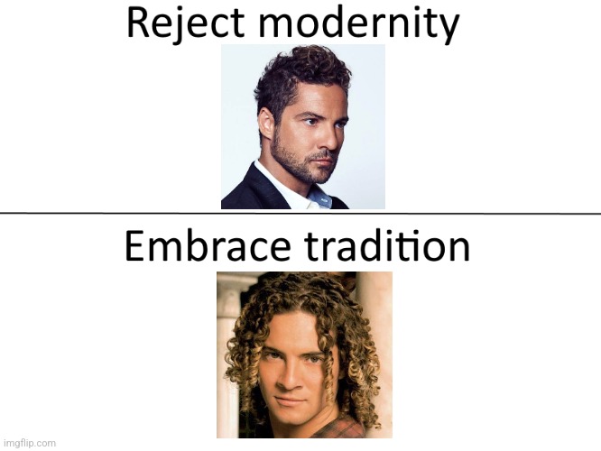Oh god....i miss his Amazing Curly Hair.... ToT | image tagged in reject modernity embrace tradition,david bisbal | made w/ Imgflip meme maker