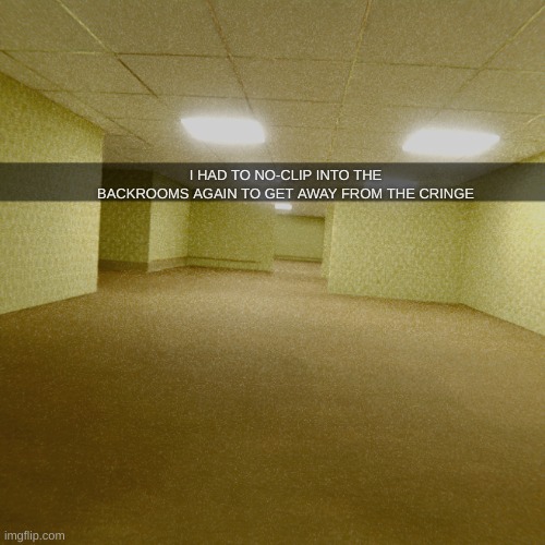 [redaction]status | I HAD TO NO-CLIP INTO THE BACKROOMS AGAIN TO GET AWAY FROM THE CRINGE | image tagged in backrooms | made w/ Imgflip meme maker