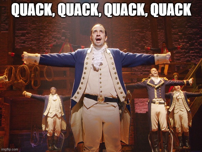 Flying V! | QUACK, QUACK, QUACK, QUACK | image tagged in hamilton | made w/ Imgflip meme maker