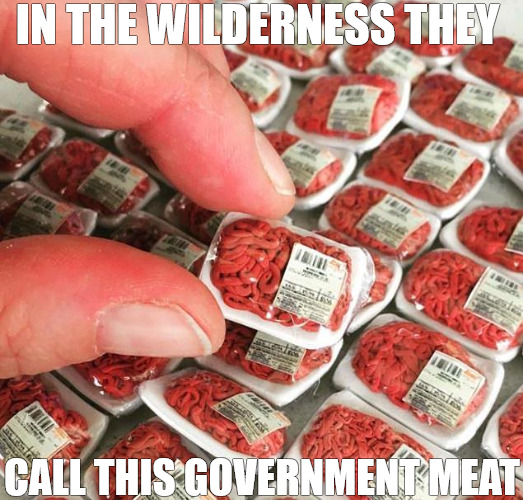 pink slim | IN THE WILDERNESS THEY; CALL THIS GOVERNMENT MEAT | image tagged in tiny beef,meme,meat | made w/ Imgflip meme maker