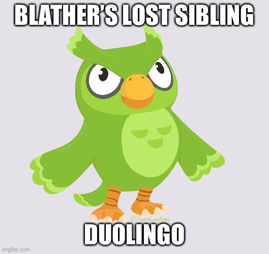 Duolingo | BLATHER’S LOST SIBLING; DUOLINGO | image tagged in animal crossing,duolingo | made w/ Imgflip meme maker