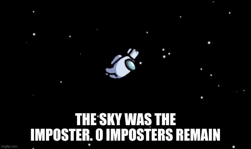 Among Us ejected | THE SKY WAS THE IMPOSTER. 0 IMPOSTERS REMAIN | image tagged in among us ejected | made w/ Imgflip meme maker