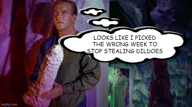 No Captain, No |  LOOKS LIKE I PICKED THE WRONG WEEK TO STOP STEALING DILDOES | image tagged in captain kirk | made w/ Imgflip meme maker