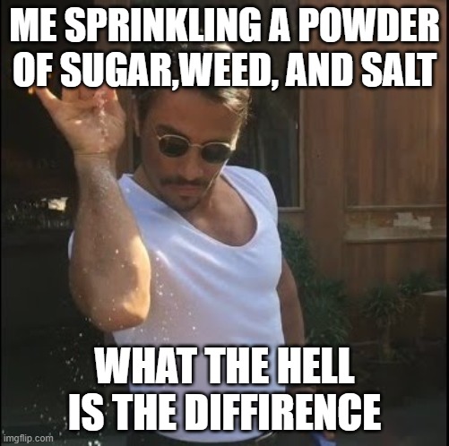 FART | ME SPRINKLING A POWDER OF SUGAR,WEED, AND SALT; WHAT THE HELL IS THE DIFFIRENCE | image tagged in salt bae | made w/ Imgflip meme maker