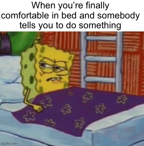This has happened to everybody | When you’re finally comfortable in bed and somebody tells you to do something | image tagged in spongebob,memes,funny | made w/ Imgflip meme maker