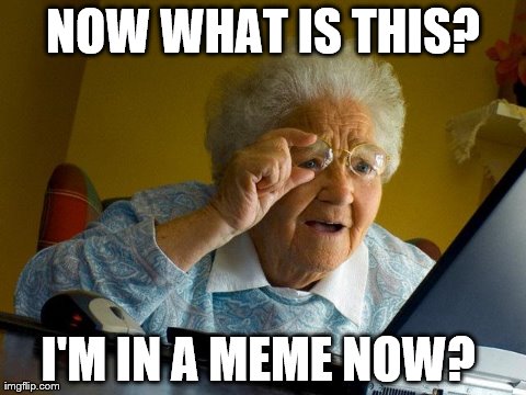 Grandma finds out she is in a meme  | NOW WHAT IS THIS? I'M IN A MEME NOW? | image tagged in memes,grandma finds the internet | made w/ Imgflip meme maker
