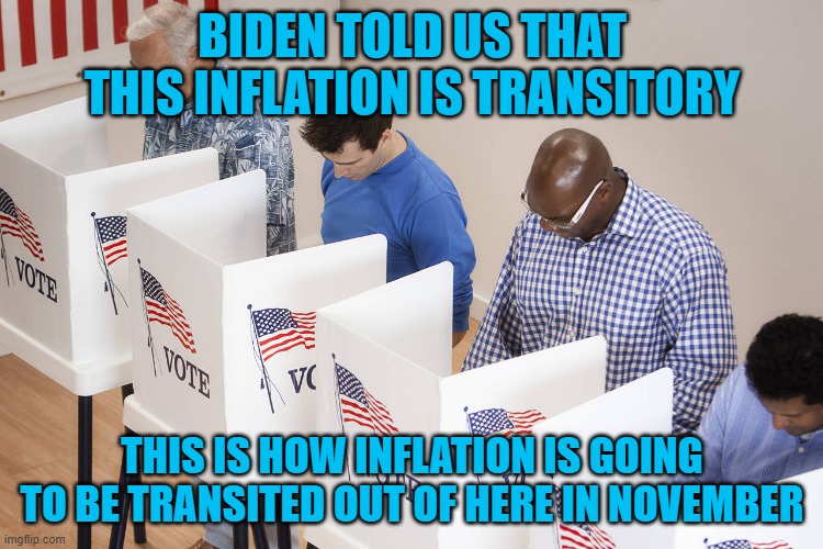 vote | BIDEN TOLD US THAT THIS INFLATION IS TRANSITORY; THIS IS HOW INFLATION IS GOING TO BE TRANSITED OUT OF HERE IN NOVEMBER | image tagged in vote | made w/ Imgflip meme maker