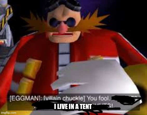 Eggman Alternative Accounts | I LIVE IN A TENT | image tagged in eggman alternative accounts | made w/ Imgflip meme maker