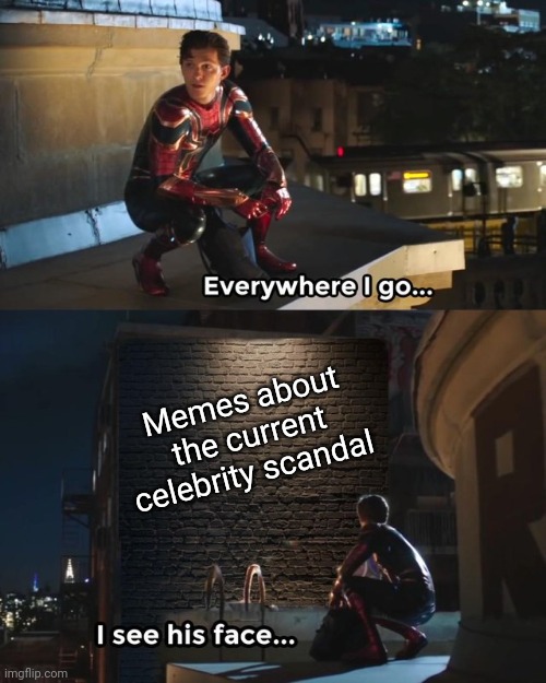 Hahaha I made a celebrity meme that will always be relevant! | Memes about the current celebrity scandal | image tagged in everywhere i go i see his face,celebrities | made w/ Imgflip meme maker