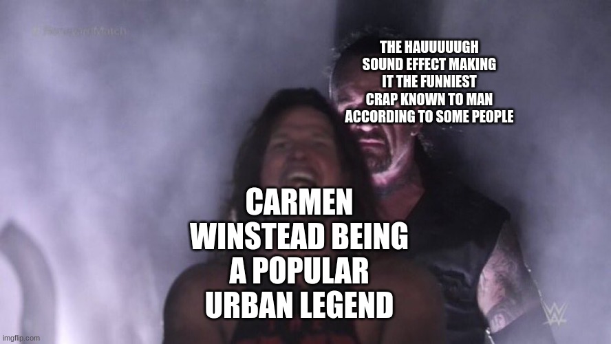 AJ Styles & Undertaker | THE HAUUUUUGH SOUND EFFECT MAKING IT THE FUNNIEST CRAP KNOWN TO MAN ACCORDING TO SOME PEOPLE; CARMEN WINSTEAD BEING A POPULAR URBAN LEGEND | image tagged in aj styles undertaker | made w/ Imgflip meme maker