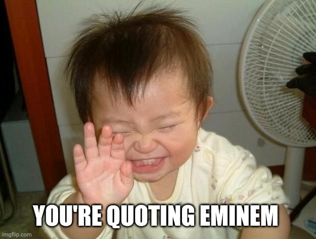 Laughing baby | YOU'RE QUOTING EMINEM | image tagged in laughing baby | made w/ Imgflip meme maker