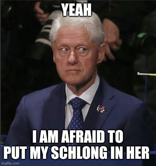 Bill Clinton Scared | YEAH I AM AFRAID TO PUT MY SCHLONG IN HER | image tagged in bill clinton scared | made w/ Imgflip meme maker