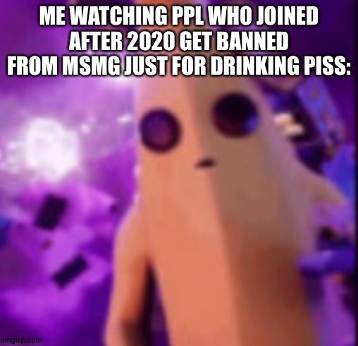 Why | ME WATCHING PPL WHO JOINED AFTER 2020 GET BANNED FROM MSMG JUST FOR DRINKING PISS: | image tagged in n a n a | made w/ Imgflip meme maker