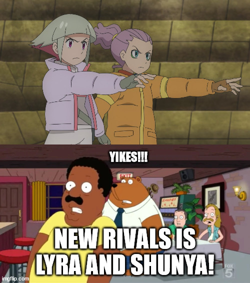 Cleveland and the Guys react to Lyra and Shunya | YIKES!!! NEW RIVALS IS LYRA AND SHUNYA! | image tagged in the cleveland show,pokemon | made w/ Imgflip meme maker