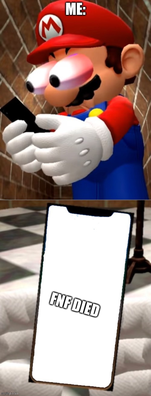 Ye | ME:; FNF DIED | image tagged in mario looking at phone | made w/ Imgflip meme maker