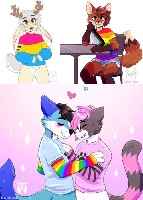 Art by Fleurfurr | image tagged in furry,lgbtq,pride,wholesome,cute | made w/ Imgflip meme maker