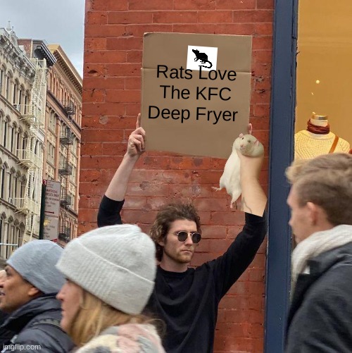 KFC Deeb Fryer | Rats Love The KFC Deep Fryer | image tagged in memes,guy holding cardboard sign | made w/ Imgflip meme maker