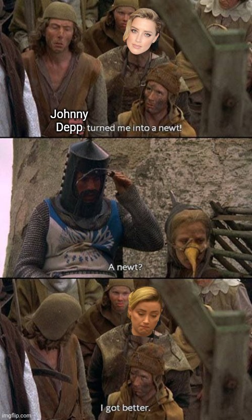 Amber Python & the Unholy Accusations | Johnny Depp | image tagged in amber turd,johnny depp,monty python and the holy grail | made w/ Imgflip meme maker