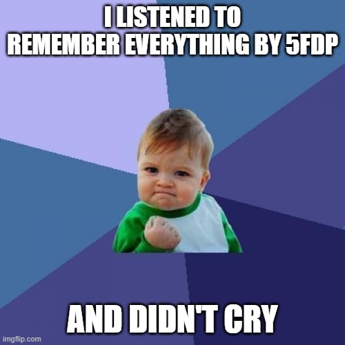 5fdp meme | I LISTENED TO REMEMBER EVERYTHING BY 5FDP; AND DIDN'T CRY | image tagged in memes,success kid | made w/ Imgflip meme maker