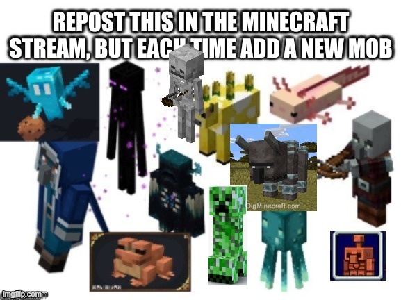 i added skeleton | image tagged in minecraft,minecraft chain,stop reading the tags,minecraft memes | made w/ Imgflip meme maker