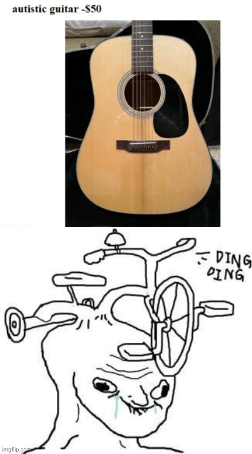 Spelling error: Autistic guitar | image tagged in wojak,guitar,you had one job,guitars,memes,meme | made w/ Imgflip meme maker