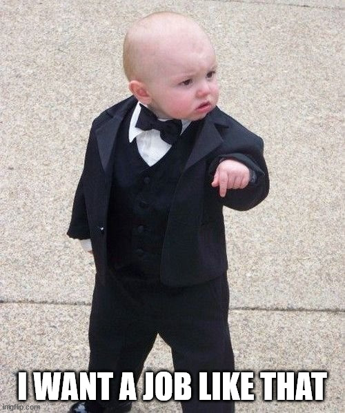 Baby Godfather Meme | I WANT A JOB LIKE THAT | image tagged in memes,baby godfather | made w/ Imgflip meme maker