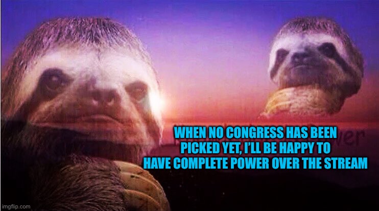 Make your picks or sloth walks around with a brick, smashy smashy | WHEN NO CONGRESS HAS BEEN PICKED YET, I’LL BE HAPPY TO HAVE COMPLETE POWER OVER THE STREAM | image tagged in sloth knowledge is power | made w/ Imgflip meme maker