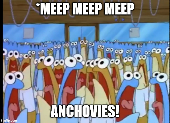 Spongebob Anchovies | *MEEP MEEP MEEP ANCHOVIES! | image tagged in spongebob anchovies | made w/ Imgflip meme maker