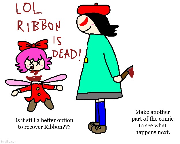 Adeleine keeps on cutting Ribbon's head off | image tagged in kirby,gore,blood,knife,funny,cute | made w/ Imgflip meme maker