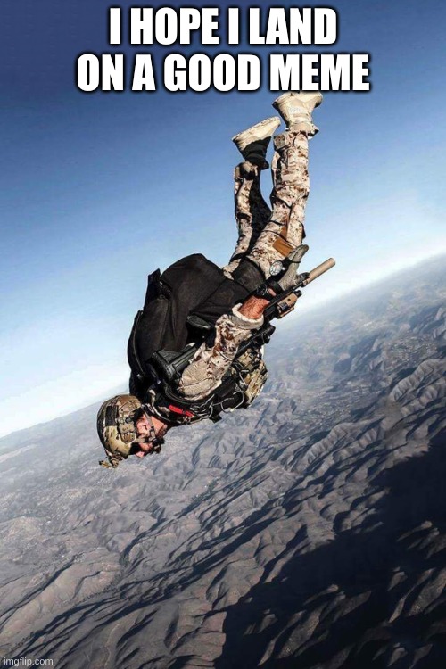 hope he lands on a good meme | I HOPE I LAND ON A GOOD MEME | image tagged in us navy seal free fall | made w/ Imgflip meme maker