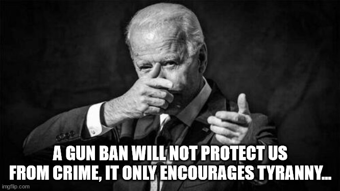 History has taught us what happens to people when they allow the government to take their guns | A GUN BAN WILL NOT PROTECT US FROM CRIME, IT ONLY ENCOURAGES TYRANNY... | image tagged in dementia,joe biden | made w/ Imgflip meme maker