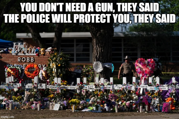 Police protection vs. personal firearm protection | YOU DON'T NEED A GUN, THEY SAID
THE POLICE WILL PROTECT YOU, THEY SAID | image tagged in gun control | made w/ Imgflip meme maker