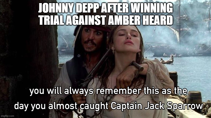 lets hear it for johnny depp!!!!!!!!!!!!! | JOHNNY DEPP AFTER WINNING TRIAL AGAINST AMBER HEARD | image tagged in heres choccy milk jack sparrow,where has all the rum gone,omg no rum,well back to drinking choccy milk,mm choccy milk | made w/ Imgflip meme maker