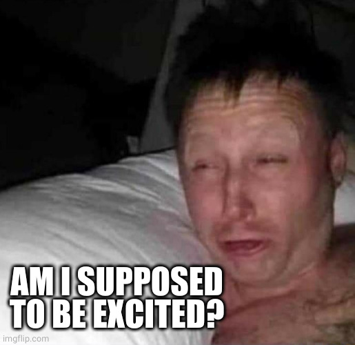 Sleepy guy | AM I SUPPOSED TO BE EXCITED? | image tagged in sleepy guy | made w/ Imgflip meme maker