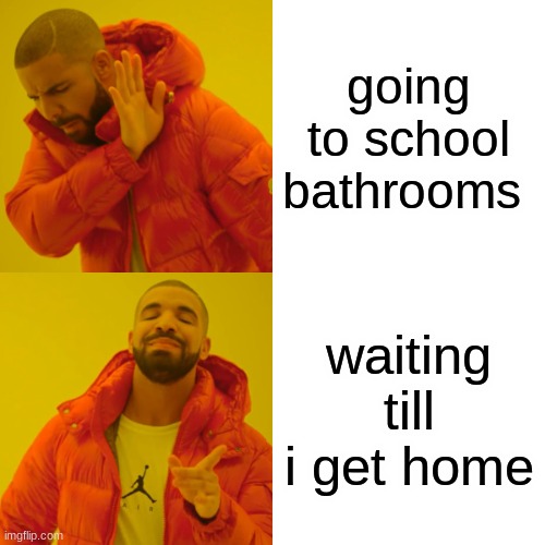 school | going to school bathrooms; waiting till i get home | image tagged in memes,drake hotline bling | made w/ Imgflip meme maker